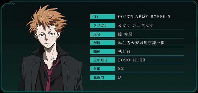 縢 秀星（かがり しゅうせい）