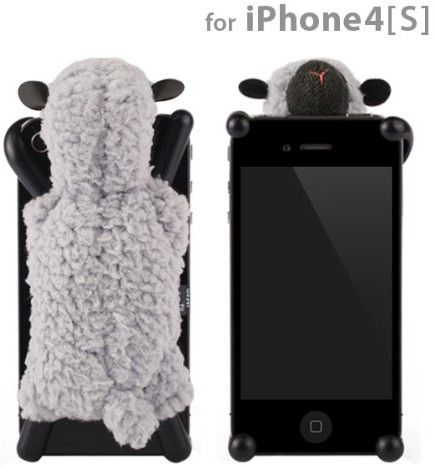 シマシマ iPhone 4S 4用モコモコ羊のぬいぐるみiPhoneカバー☆Sheepy☆シーピー(ライトグレー)