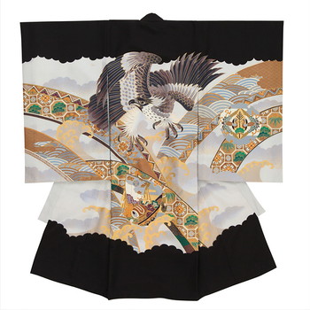 【ベビー】お宮参り 正絹 男のしめ 竜王 ブラック