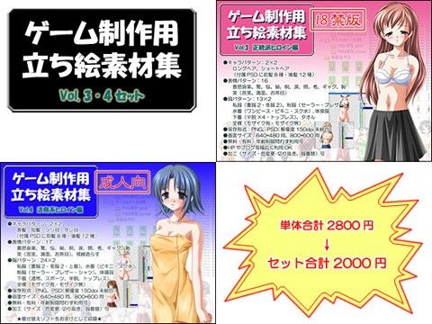 立ち絵素材集セットvol.3&4成人向