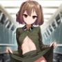 軍服の女の子が催●にかかってスカートをたくし上げている画像