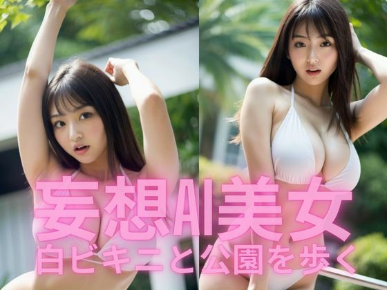 妄想AI美女白ビキニと公園を歩く
