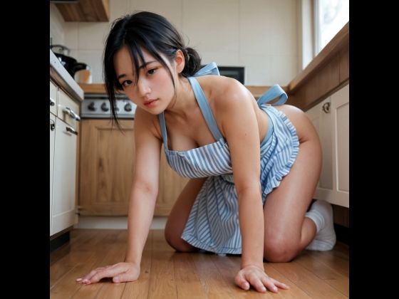 裸にエプロンや洋服にエプロンのお姉さん（セリフなしAI画像集）