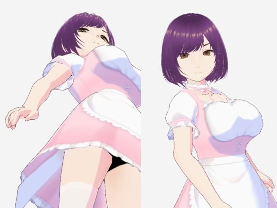 パープルヘアの巨乳の女性（セリフなし3DCGモデルイラスト集）