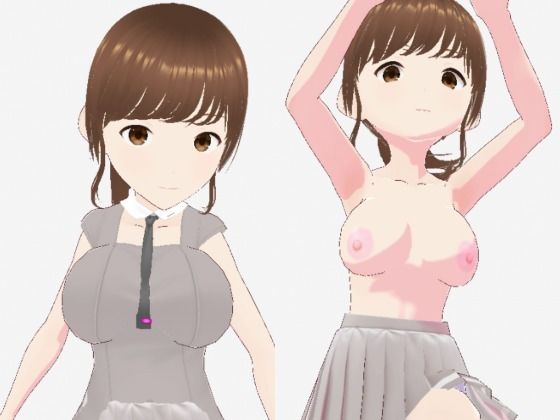 グレーと茶色の真ん中のような色の服のお姉さん（セリフなし3DCGモデルイラスト集）