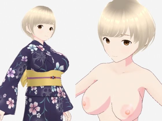 ショートヘアの浴衣のお姉さん（セリフなし3DCGモデルイラスト集）