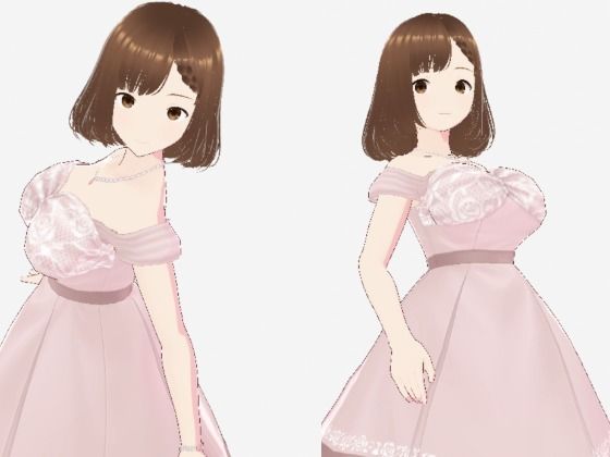 ベージュのワンピースを着たお姉さん（セリフなし3DCGモデルイラスト集）