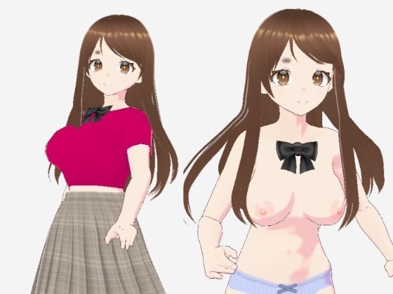 赤いシャツに蝶ネクタイの巨乳美女（セリフなし3DCGモデルイラスト集）