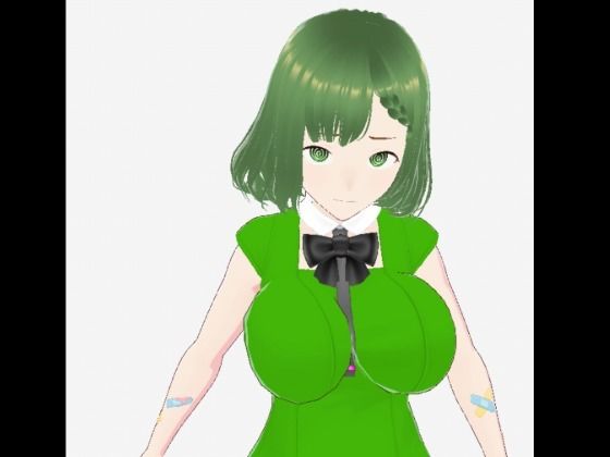 緑色の髪の毛と洋服を着たお姉さん（セリフなし3DCGモデルイラスト集）