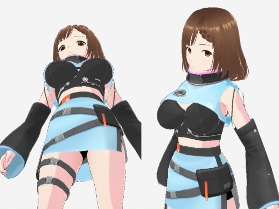 未来から来たような水色の服の巨乳のお姉さん（セリフなし3DCGモデルイラスト集）