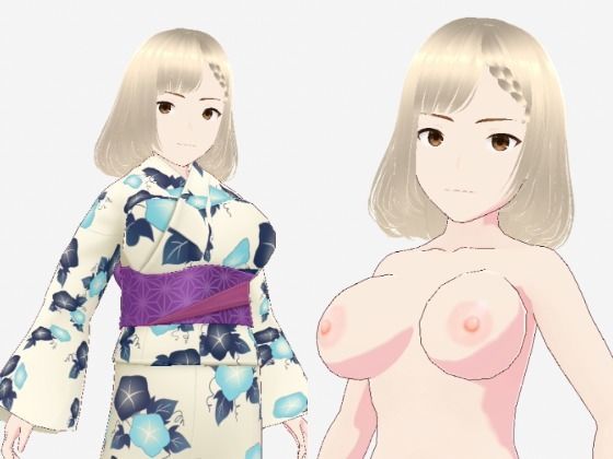 金髪の浴衣の和風美女（セリフなし3DCGモデルイラスト集）