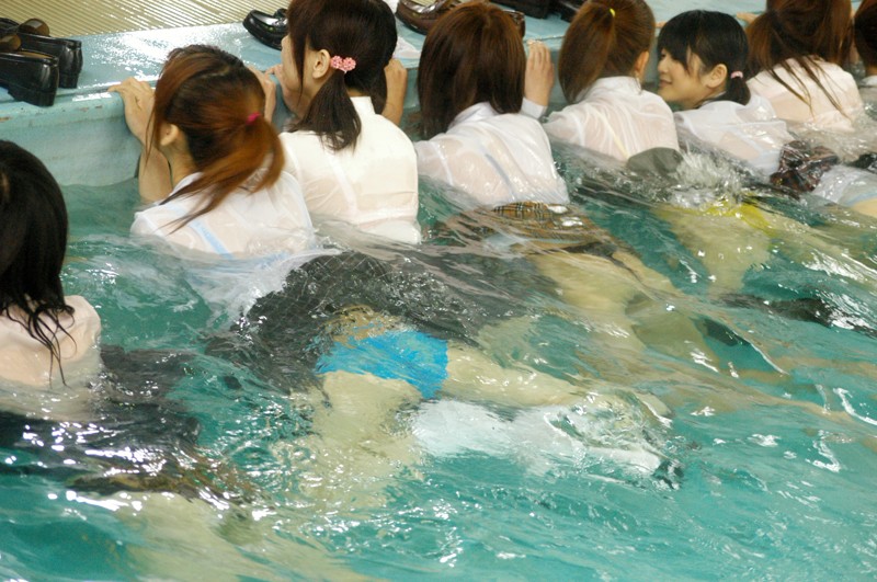 女子校生限定20人 制服ビチョ濡れ水泳大会!! サンプル画像 No.7