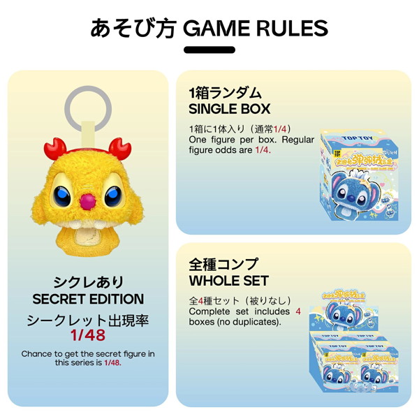 ディズニースティッチへんしんぬいぐるみキーホルダー（1BOX=4個入）