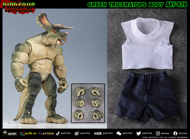 AXYTOYS ダイナソー・バトルフィールドシリーズ トリケラトプス AXY-020（新国王） 1/9スケール 可動フィギュア スタンダードのサムネイル画像