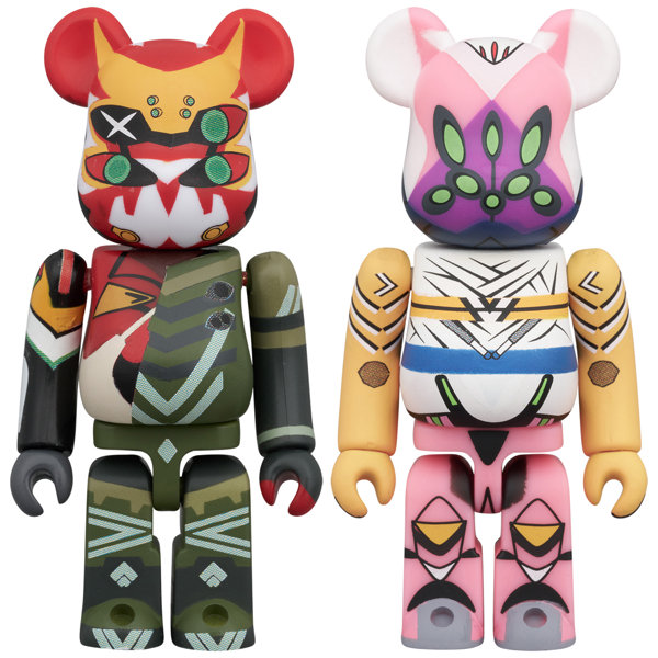 BE@RBRICK エヴァンゲリオン新2号機α ＆ エヴァンゲリオン8号機β 臨時戦闘形態 100％ 2PCS SETのサムネイル画像