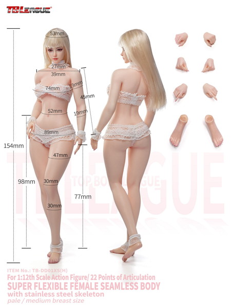 TBリーグ 1/12 スーパーフレキシブル 女性シームレスボディ ワスプウエスト＆ナチュラルカーブ ヘッド付き/ブロンドヘア＆ペールスキン