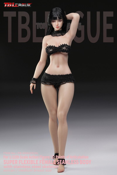 TBリーグ 1/12 スーパーフレキシブル 女性シームレスボディ ワスプウエスト＆ナチュラルカーブ ヘッド付き/ブラックヘア＆サンタンスキン