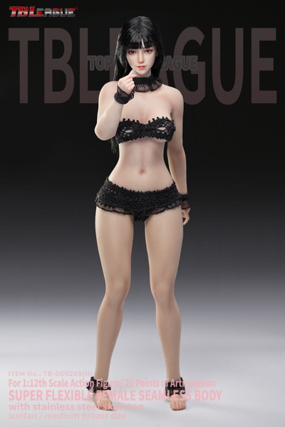TBリーグ 1/12 スーパーフレキシブル 女性シームレスボディ ワスプウエスト＆ナチュラルカーブ ヘッド付き/ブラックヘア＆サンタンスキン