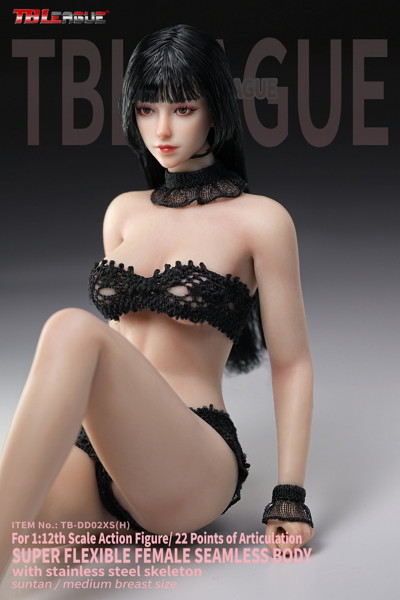 TBリーグ 1/12 スーパーフレキシブル 女性シームレスボディ ワスプウエスト＆ナチュラルカーブ ヘッド付き/ブラックヘア＆サンタンスキン