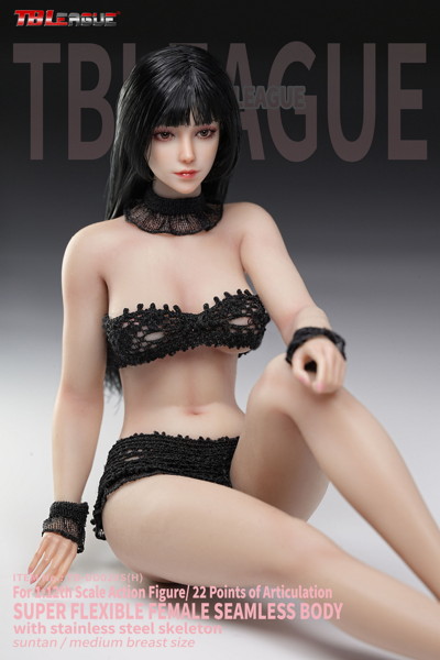 TBリーグ 1/12 スーパーフレキシブル 女性シームレスボディ ワスプウエスト＆ナチュラルカーブ ヘッド付き/ブラックヘア＆サンタンスキン