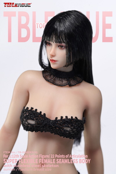 TBリーグ 1/12 スーパーフレキシブル 女性シームレスボディ ワスプウエスト＆ナチュラルカーブ ヘッド付き/ブラックヘア＆サンタンスキン