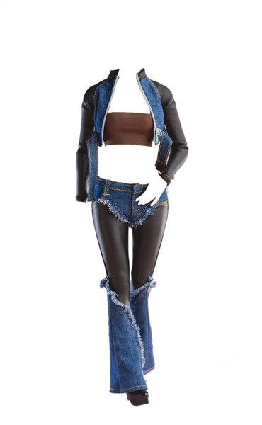 ワールドボックス 1/6 女性用アウトフィット レトロ・パッチワーク デニムスーツ セットのサムネイル画像