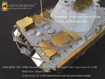 1/35 WW.II ドイツ軍 パンターF型 7.5cm KwK.42 L/100搭載型用 エッチングパーツ＆メタル砲身 ’ロイヤルエディション’