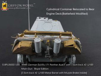 1/35 WW.II ドイツ軍 パンターF型 7.5cm KwK.42 L/100搭載型用 エッチングパーツ＆メタル砲身 ’ロイヤルエディション’