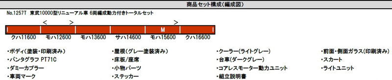 1257T 東武10000型リニューアル車 6両編成動力付きトータルセット