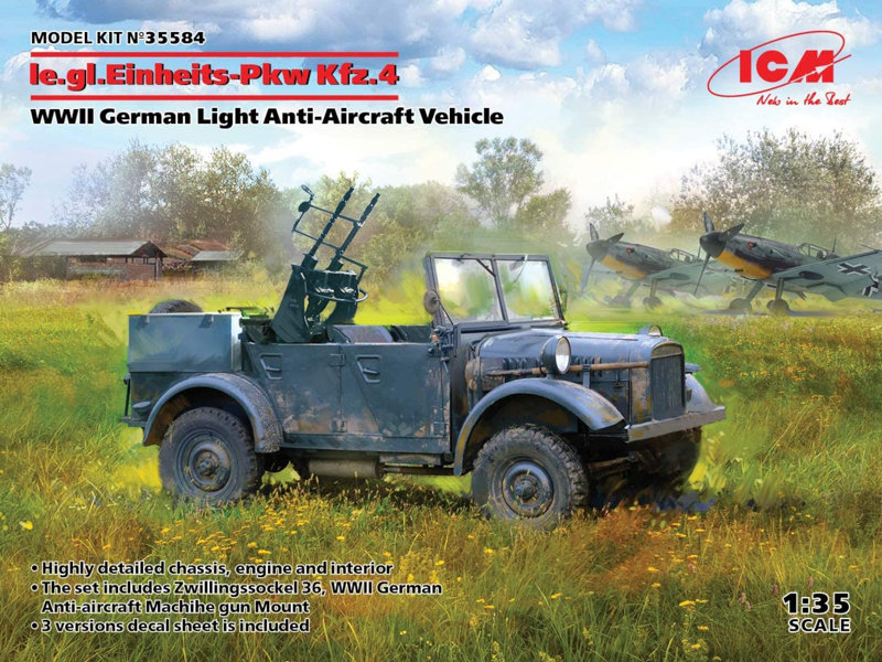 ICM 1/35 ドイツ軍 le.Einheitz-Pkw Kfz.4 軽四輪駆動対空車輌