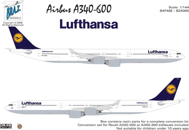 ブラッズモデル 1/144 エアバス A340-600 コンバージョンセット ルフトハンザ航空 （レベル用）