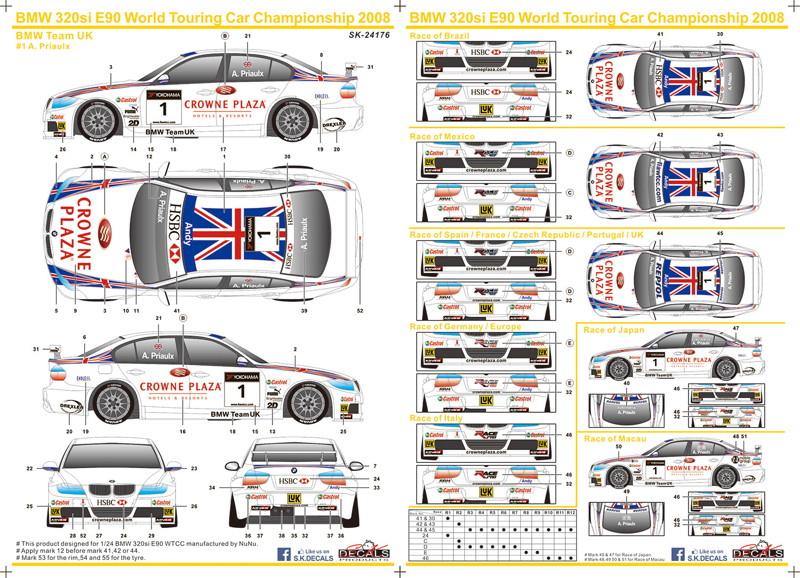 PN24037SK 1/24 BMW 320si E90 2008 WTCC ブランズハッチ ウィナー 2008 WTCC BMW UKチーム デカール付属