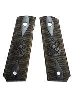 1911フルサイズ用ダイヤチェッカー・スプリングフィールドクロスキャノンロゴ シルバー/ブラック系グリップ