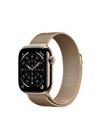 Apple Watch Series 11(GPS + Cellularモデル)- 46mmゴールドチタニウムケースとゴールドミラネーゼループ - S/M