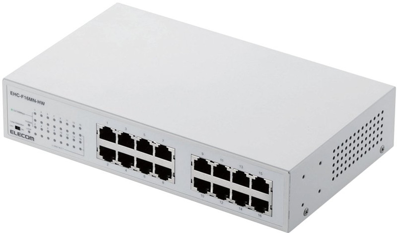 10/100Mbps対応スイッチングHub/16ポート/金属筐体/電源内蔵モデル/ホワイト