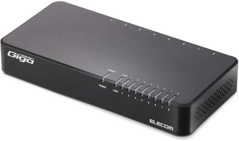 Giga対応スイッチングHub/8ポート/プラスチック筐体/磁石付き/電源内蔵モデル/ブラック EHC-G08PN2-JB