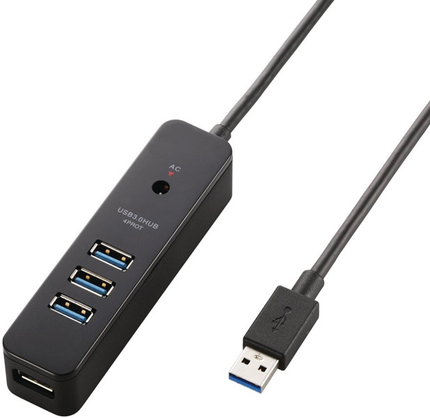 USBHUB3.0/ケーブル直生え/セルフパワー/マグネット/4ポート/ブラック U3H-T410SBK