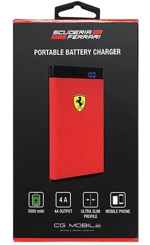 FERRARI 公式ライセンス品 POWER BANK-5000 mAh-LED Power Indicator-Micro-USB Cable-Red FEPBI805RE