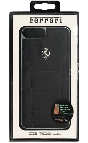 FERRARI 488-Hard Case-Black Genuine Leather-Red Stitches-Silver Logo FESEHCP7LBKR