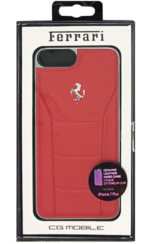 FERRARI 488-Hard Case-Red Genuine Leather-Red Stitches-Silver Logo FESEHCP7LRE