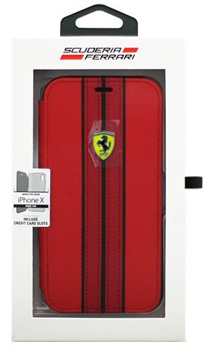 Ferrari iPhoneX専用 PUレザー手帳型ケース ON TRACK-PU leather Booktype case-ON TRACK LOGO- Red IPHONE X FESURFLBKPXREB
