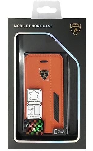 Lamborghini 公式ライセンス品 Genuine Leather book case w/card holder Orange 本革製手帳型ケース（カードホルダー付き） LB-TPUFCIPSE-HU/D6-OE