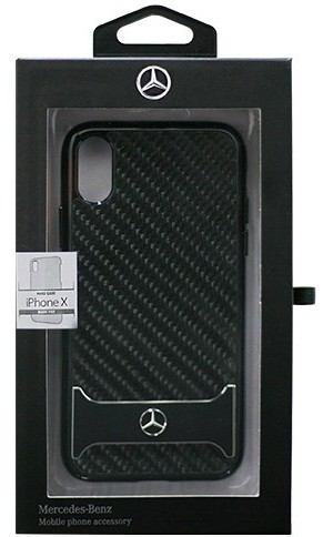 Mercedes 公式ライセンス品 iPhoneX専用 リアルカーボン＋アルミ ハードケース DYNAMIC-Real Carbon fiber Case with Aluminuim stripe-Black MEHCPXHACABK