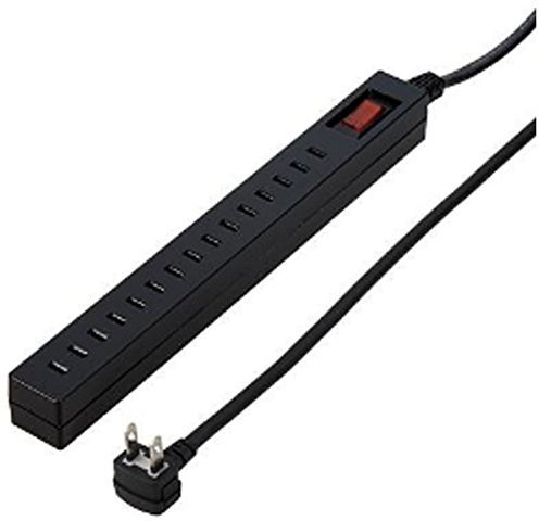 YAZAWA 10個セット差し込みフリータップ ブレーカーSW付 ブラック 1.5m H75115BKX10