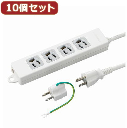 YAZAWA 10個セット 取り付け穴付抜け止めタップ4個口 Y02EJNP405WH2PAX10