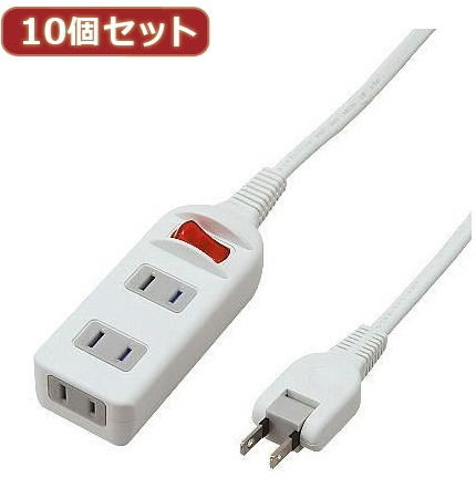 YAZAWA 10個セット 耐トラシャッター 集中スイッチ付タップ3個口 Y02S312WHX10