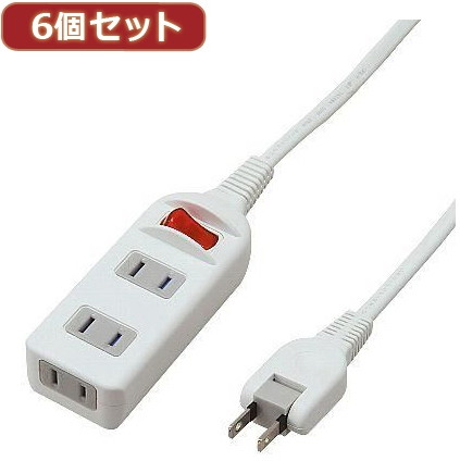 YAZAWA 6個セット耐トラシャッター 集中スイッチ付タップ3個口 Y02S315WHX6