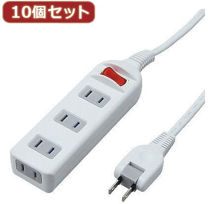 YAZAWA 10個セット 耐トラシャッター 集中スイッチ付タップ4個口 Y02S413WHX10