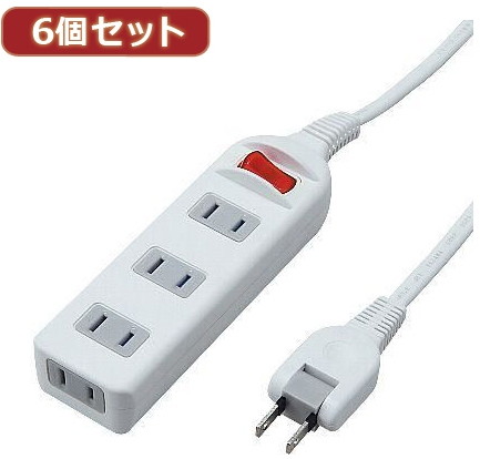 YAZAWA 6個セット耐トラシャッター 集中スイッチ付タップ4個口 Y02S415WHX6
