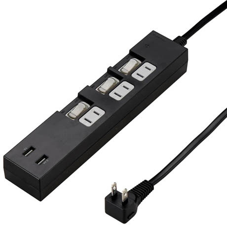 5個セット YAZAWA 個別スイッチ付3AC2USB3.4A2mブラック Y02KS532BK2UX5